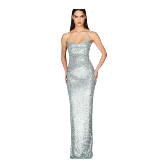Nookie Mint Green Glitter Maxi Gown Formal Dress - Picture 1 of 14